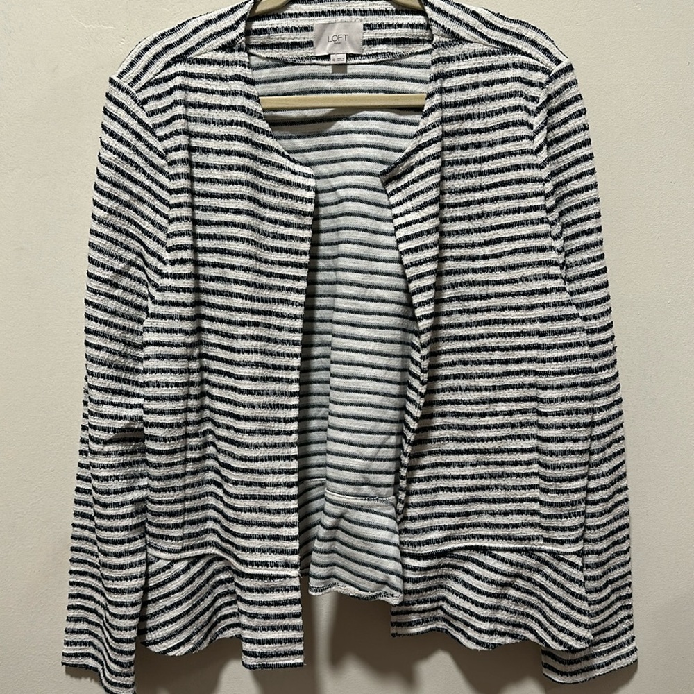 Loft White & Navy Ruffle Jacket